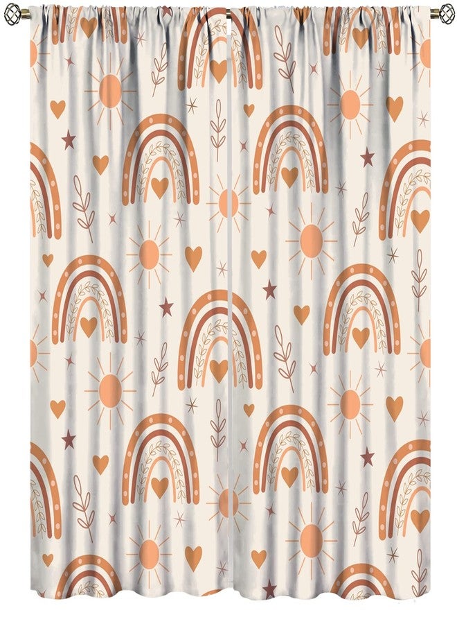 AuiMzoo Boho Rainbow Curtains, Lovely Rainbow Love Sun and Brown Peach Star Pattern, Children Boys Girls Bedroom Living Room Nursery Nursery Decorative Curtains, 2 Panel Set,42X45 Inch - Image 1